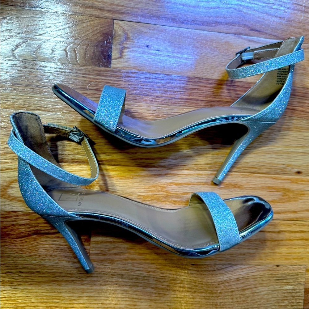 Material Girl Women's Blaire Silver Glitter Ankle Strap Dress Heels